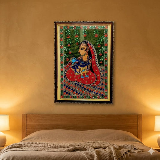 Yashoda Cradling Krishna in Madhubani Style