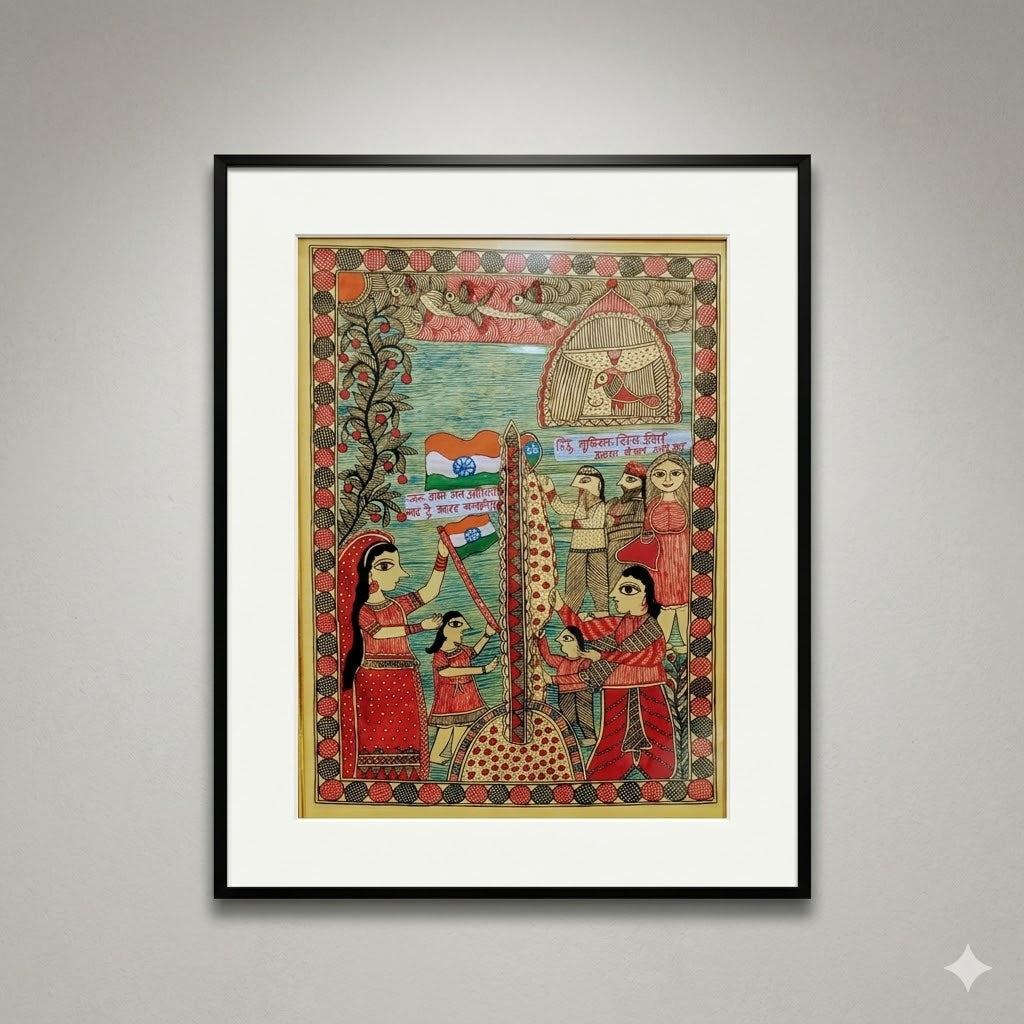 Handcrafted Madhubani Indian Independence Artwork