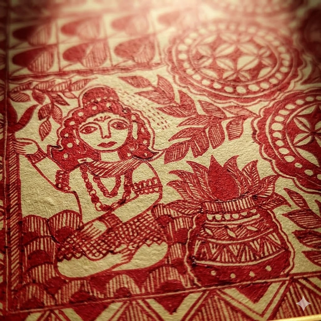 Red Monochrome Madhubani Tree of Life