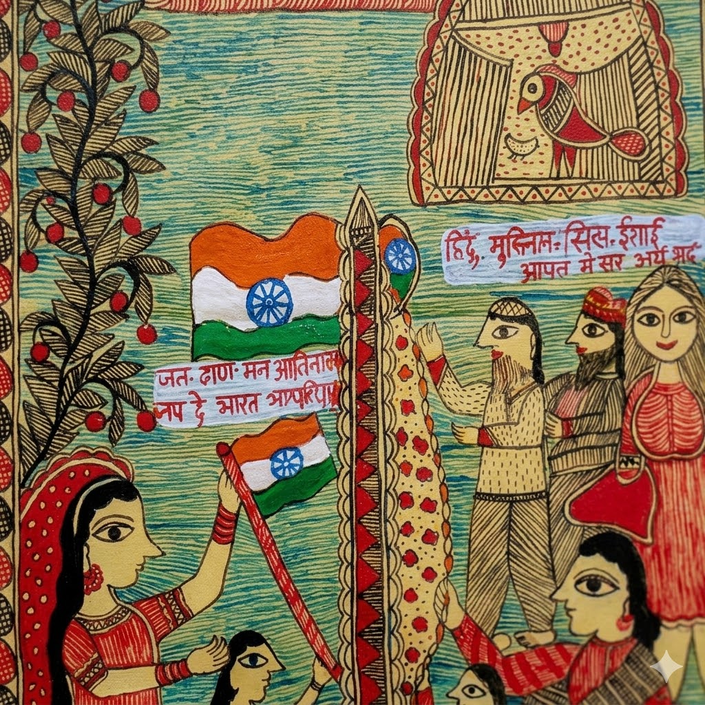 Handcrafted Madhubani Indian Independence Artwork
