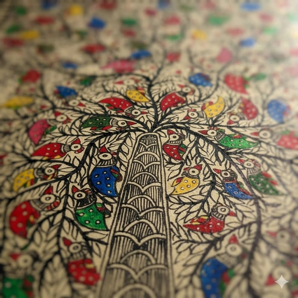 Handcrafted Tree of Life in Madhubani Style