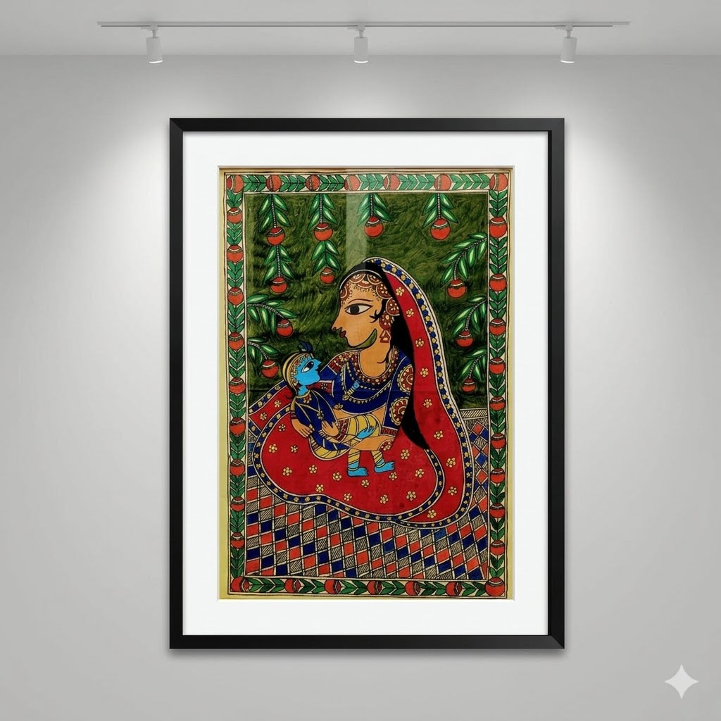 Yashoda Cradling Krishna in Madhubani Style