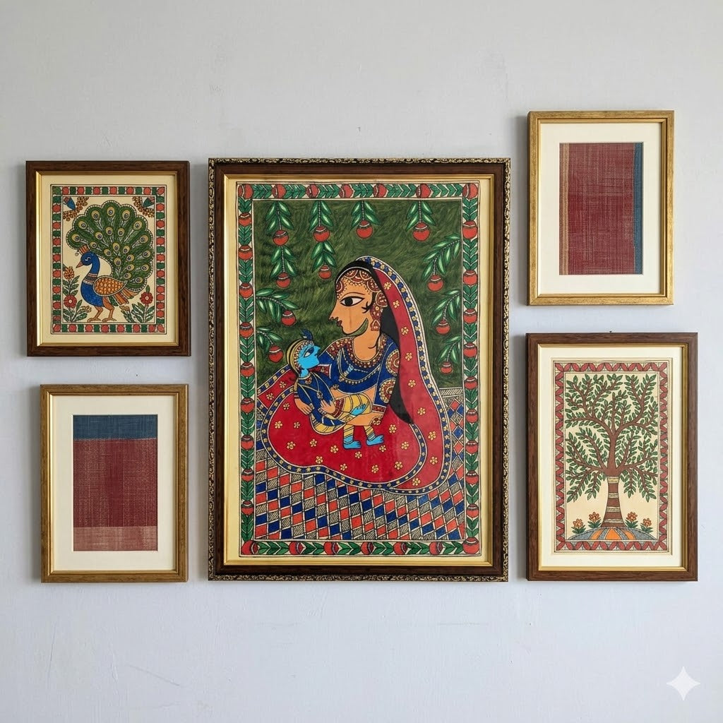 Yashoda Cradling Krishna in Madhubani Style