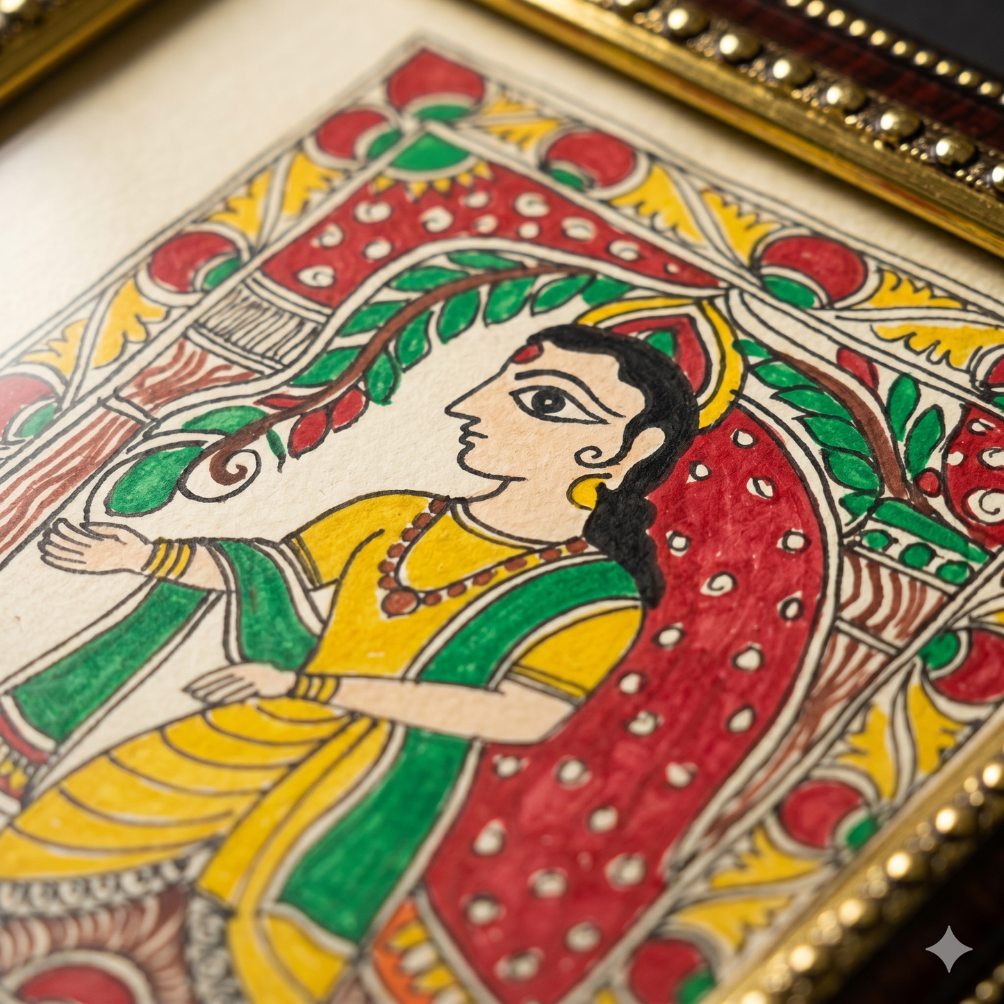 Handcrafted Madhubani Village Scene Painting – Mithila Folk Art Wall Decor | Cultural Storytelling Artwork