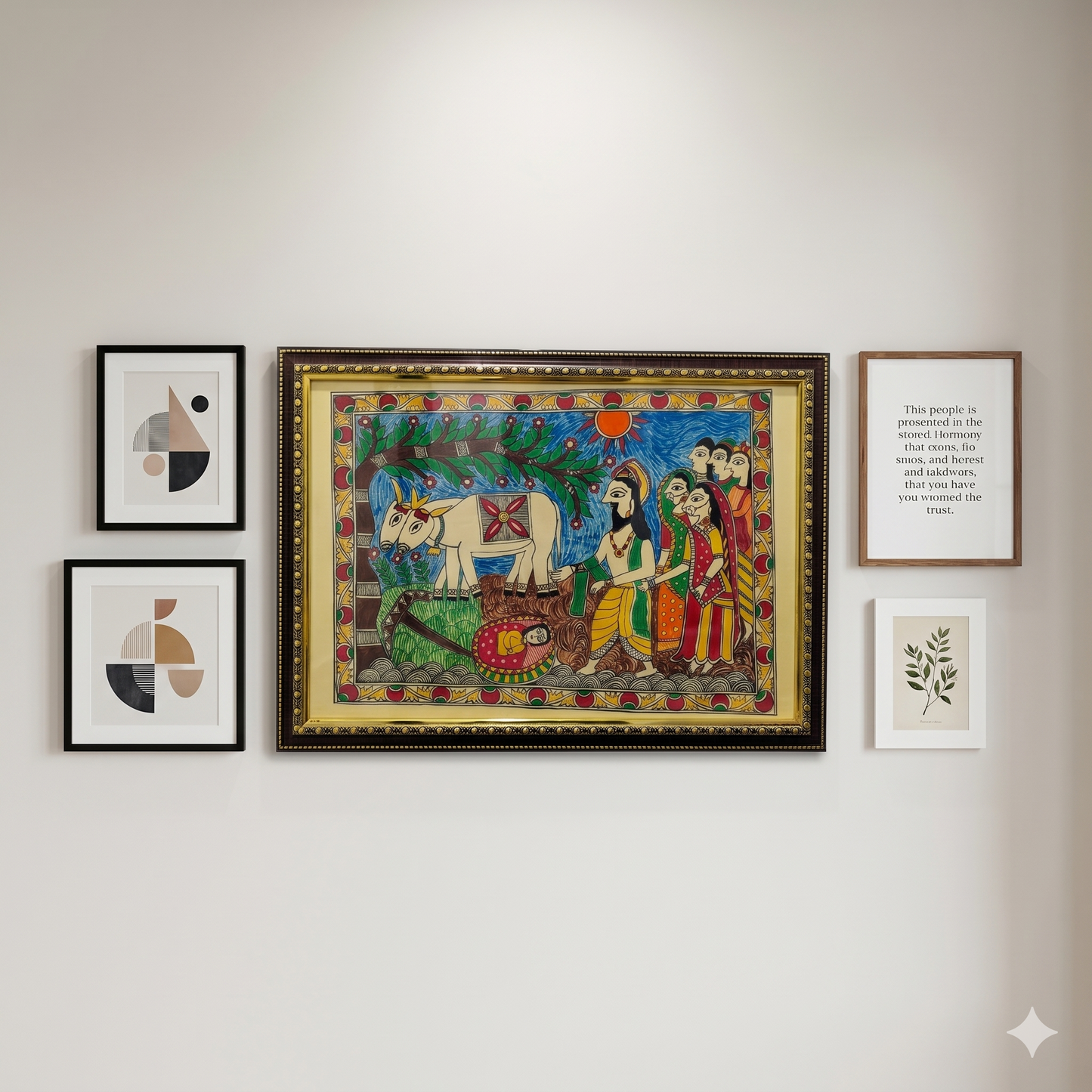 Handcrafted Madhubani Village Scene Painting – Mithila Folk Art Wall Decor | Cultural Storytelling Artwork