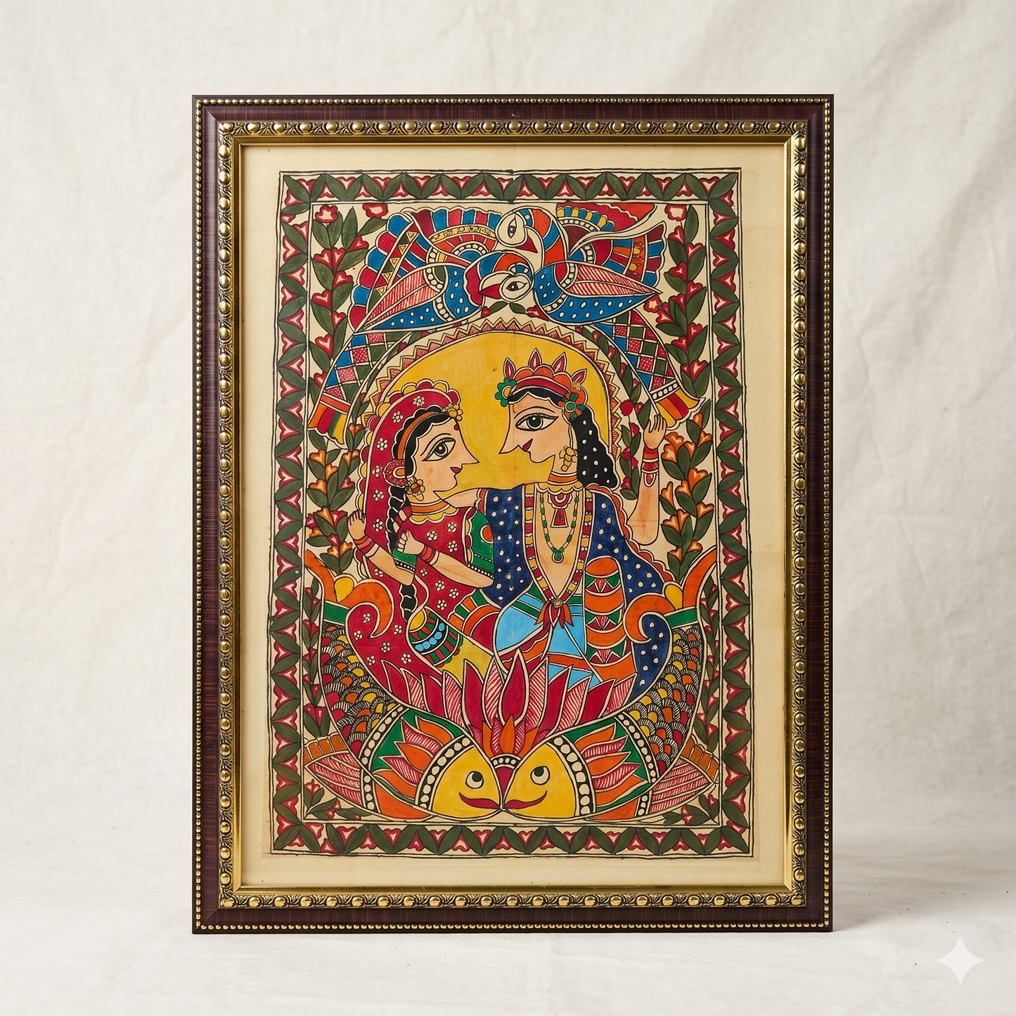 Handcrafted Madhubani Fish Painting – Mithila Art Couple Wall Decor | Symbol of Love, Harmony & Prosperity