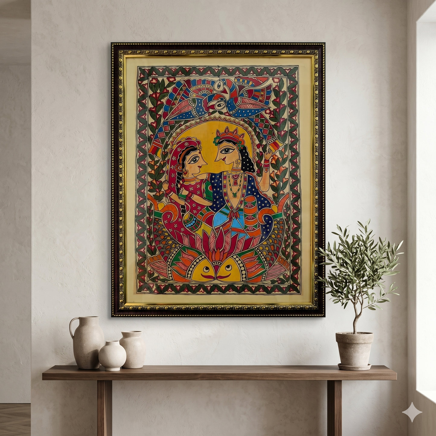Handcrafted Madhubani Fish Painting – Mithila Art Couple Wall Decor | Symbol of Love, Harmony & Prosperity