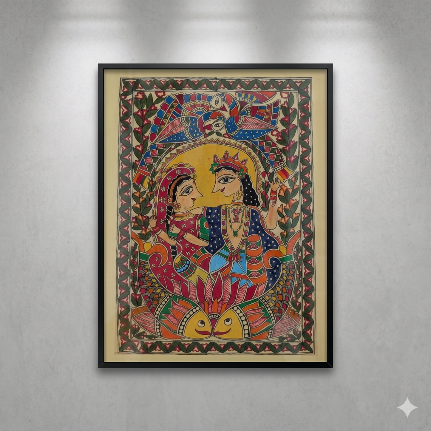 Handcrafted Madhubani Fish Painting – Mithila Art Couple Wall Decor | Symbol of Love, Harmony & Prosperity