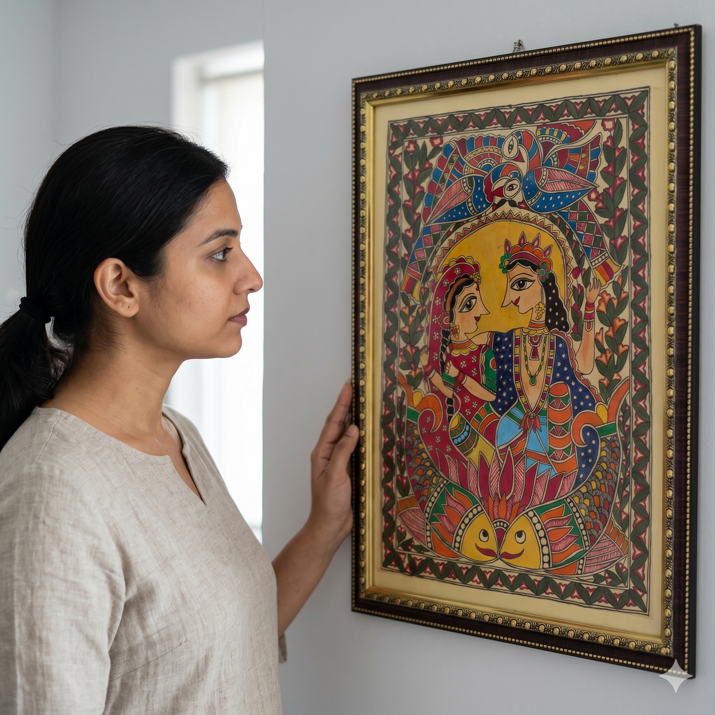 Handcrafted Madhubani Fish Painting – Mithila Art Couple Wall Decor | Symbol of Love, Harmony & Prosperity