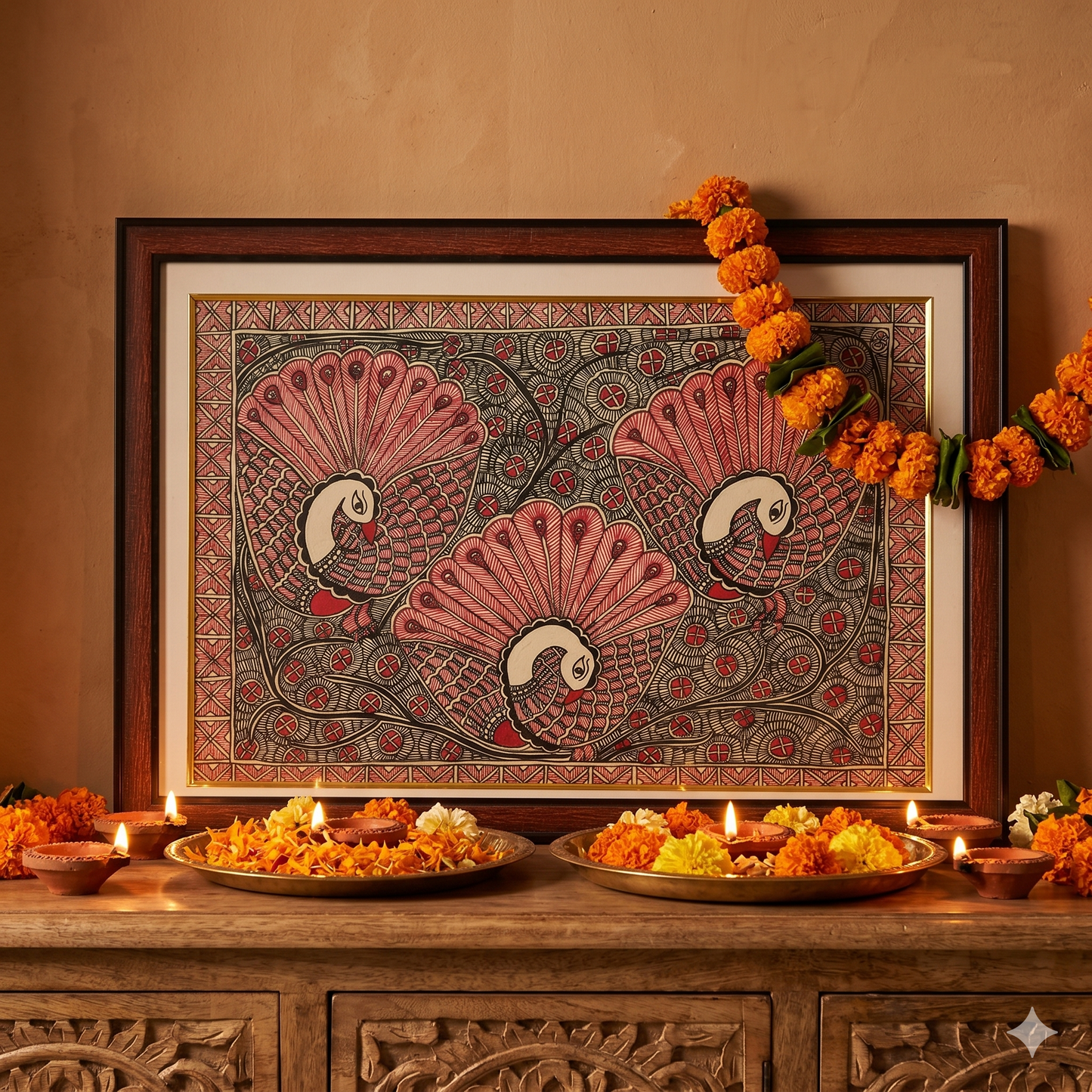 Handcrafted Madhubani Peacock Painting – Mithila Art Wall Decor | Symbol of Beauty, Grace & Celebration