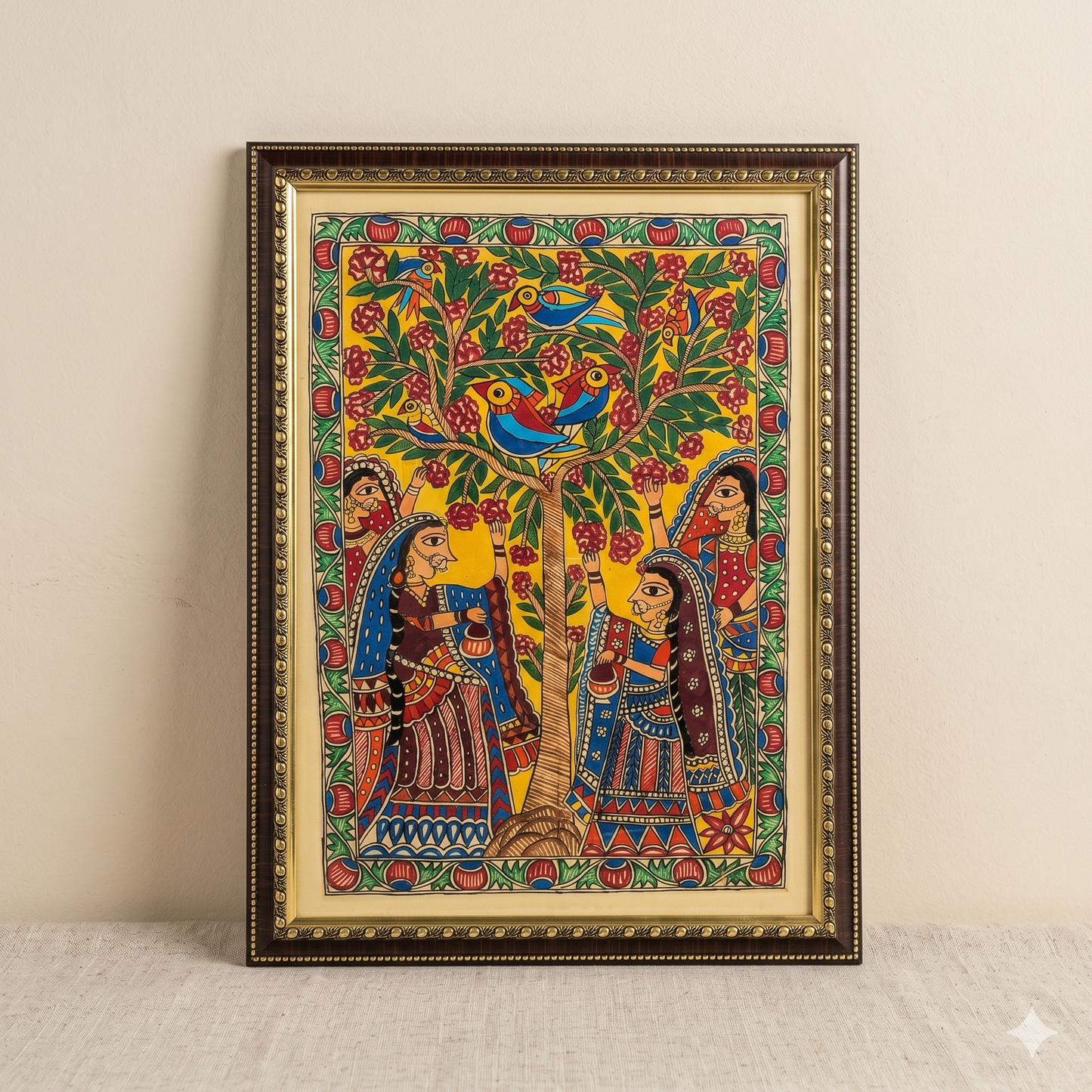 Handcrafted Madhubani Tree of Life Painting – Birds on Tree Mithila Art Wall Decor | Symbol of Growth, Harmony & Nature