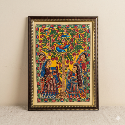 Handcrafted Madhubani Tree of Life Painting – Birds on Tree Mithila Art Wall Decor | Symbol of Growth, Harmony & Nature