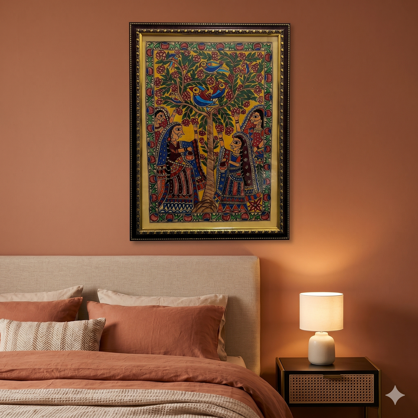 Handcrafted Madhubani Tree of Life Painting – Birds on Tree Mithila Art Wall Decor | Symbol of Growth, Harmony & Nature