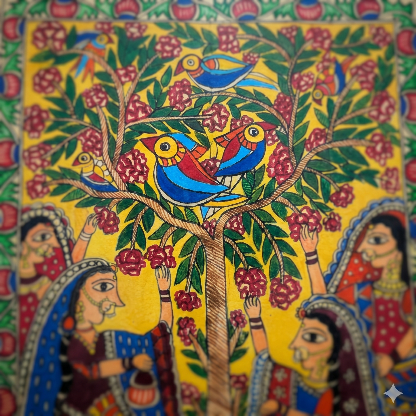 Handcrafted Madhubani Tree of Life Painting – Birds on Tree Mithila Art Wall Decor | Symbol of Growth, Harmony & Nature