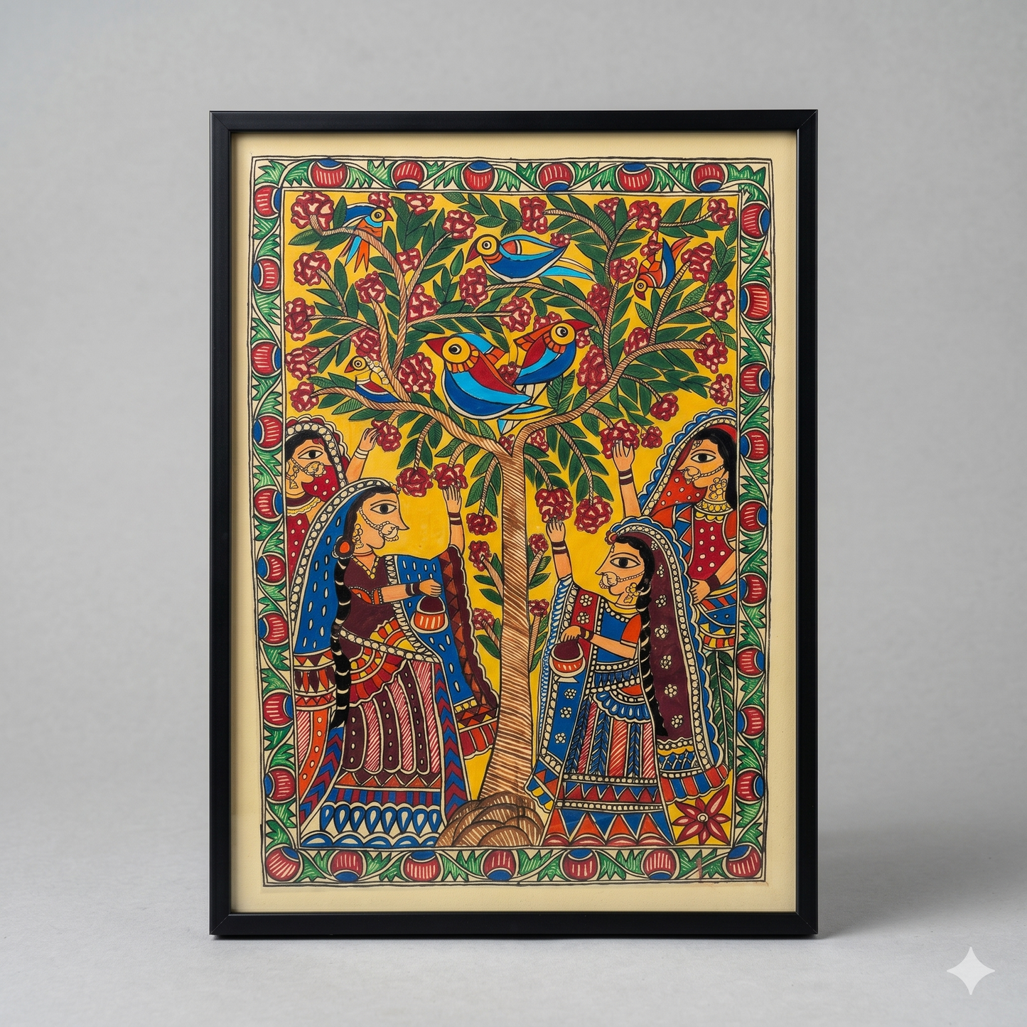 Handcrafted Madhubani Tree of Life Painting – Birds on Tree Mithila Art Wall Decor | Symbol of Growth, Harmony & Nature