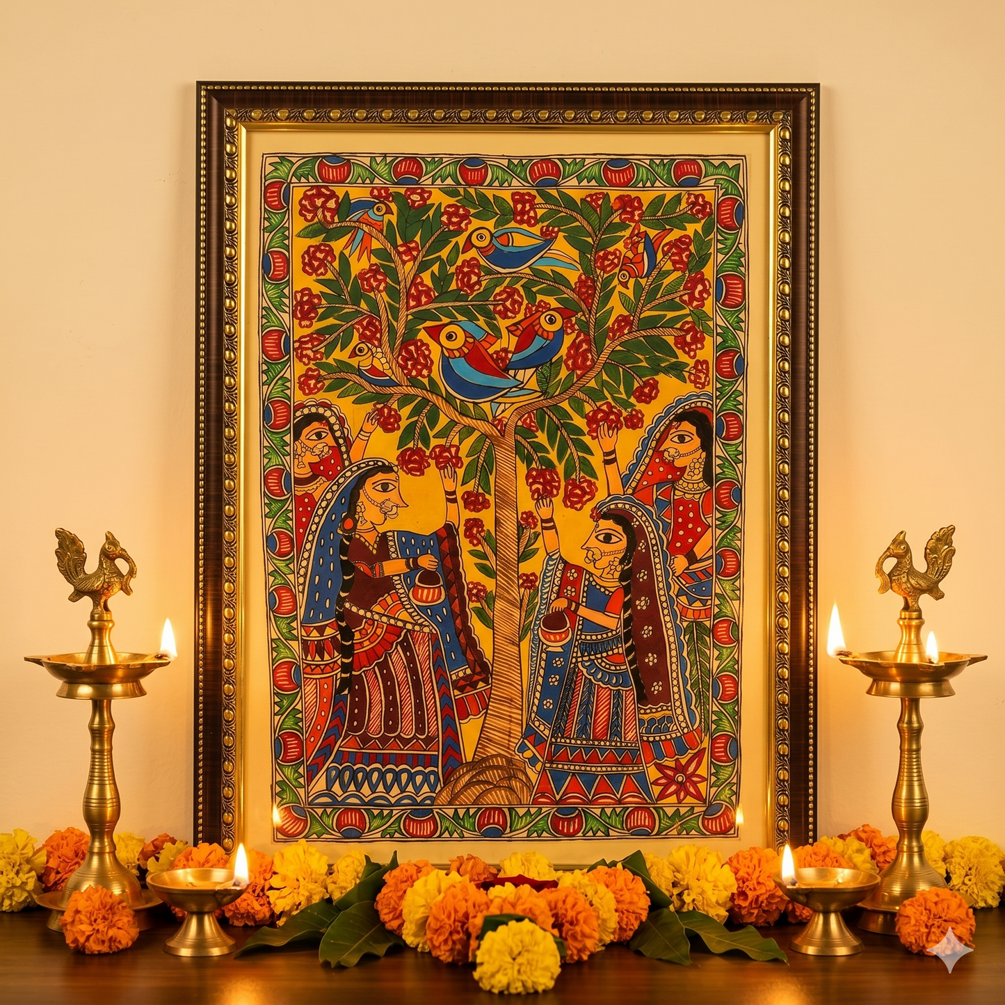 Handcrafted Madhubani Tree of Life Painting – Birds on Tree Mithila Art Wall Decor | Symbol of Growth, Harmony & Nature