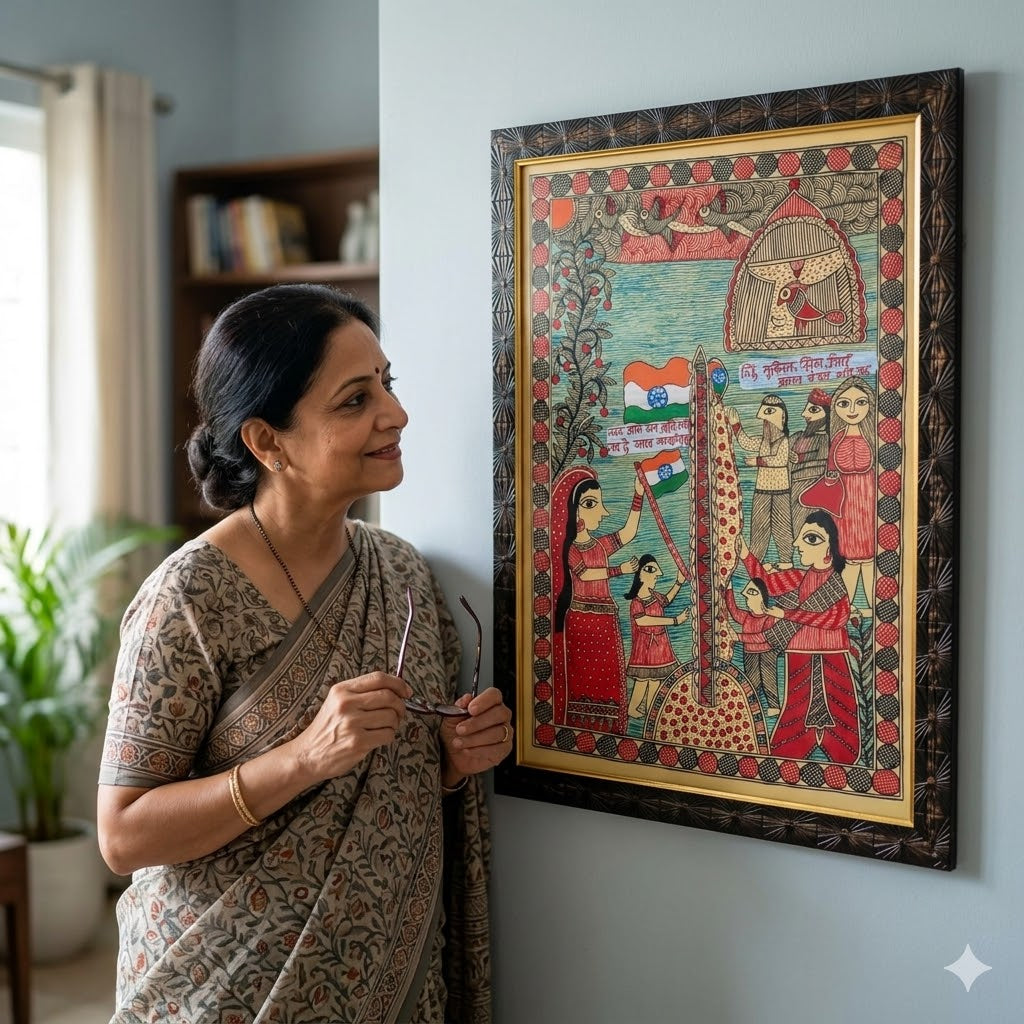 Handcrafted Madhubani Indian Independence Artwork