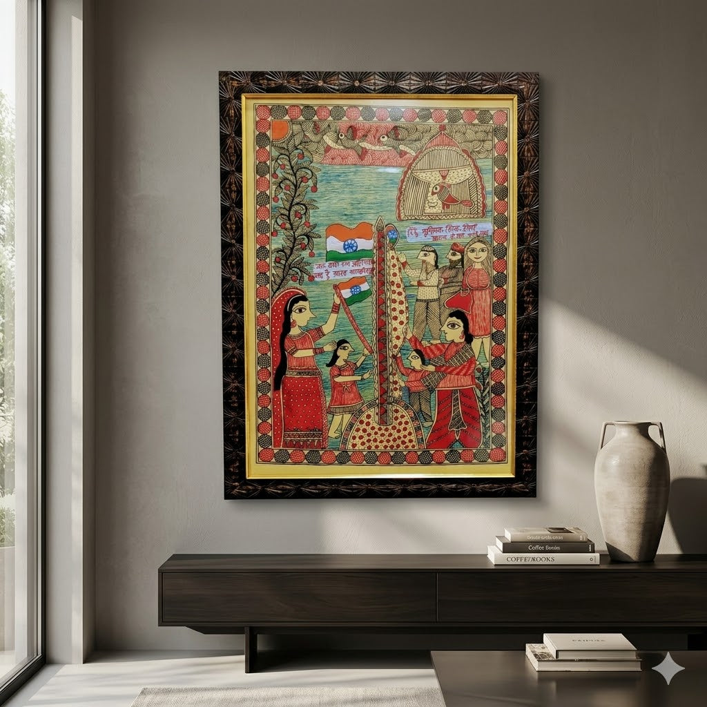 Handcrafted Madhubani Indian Independence Artwork