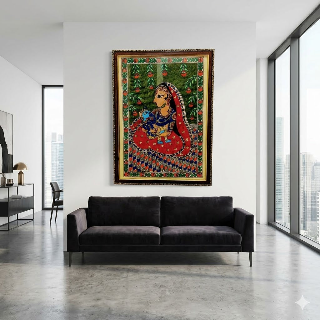 Yashoda Cradling Krishna in Madhubani Style