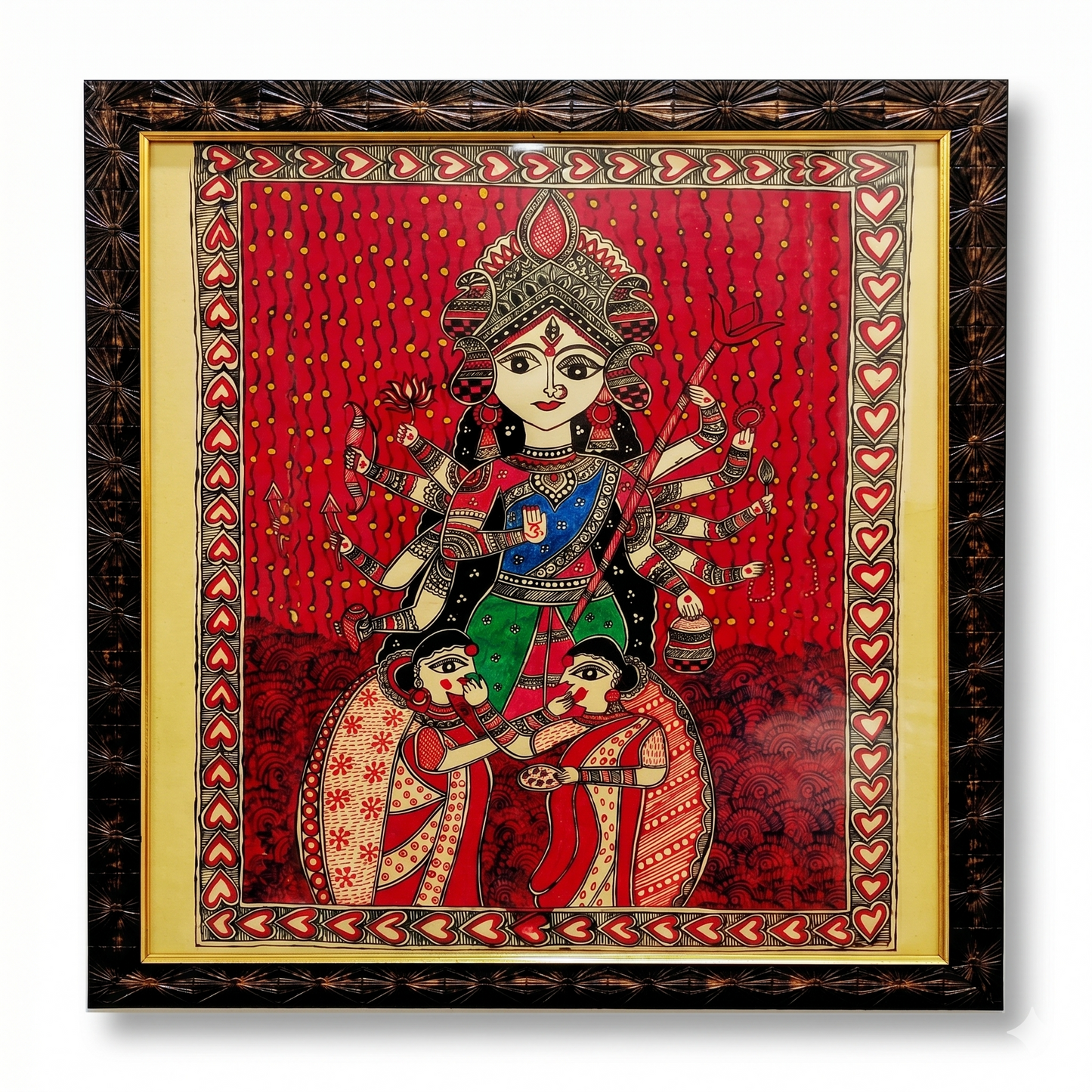 Handcrafted Madhubani Goddess Durga Painting – Traditional Mithila Art Wall Decor | Sacred Indian Folk Artwork