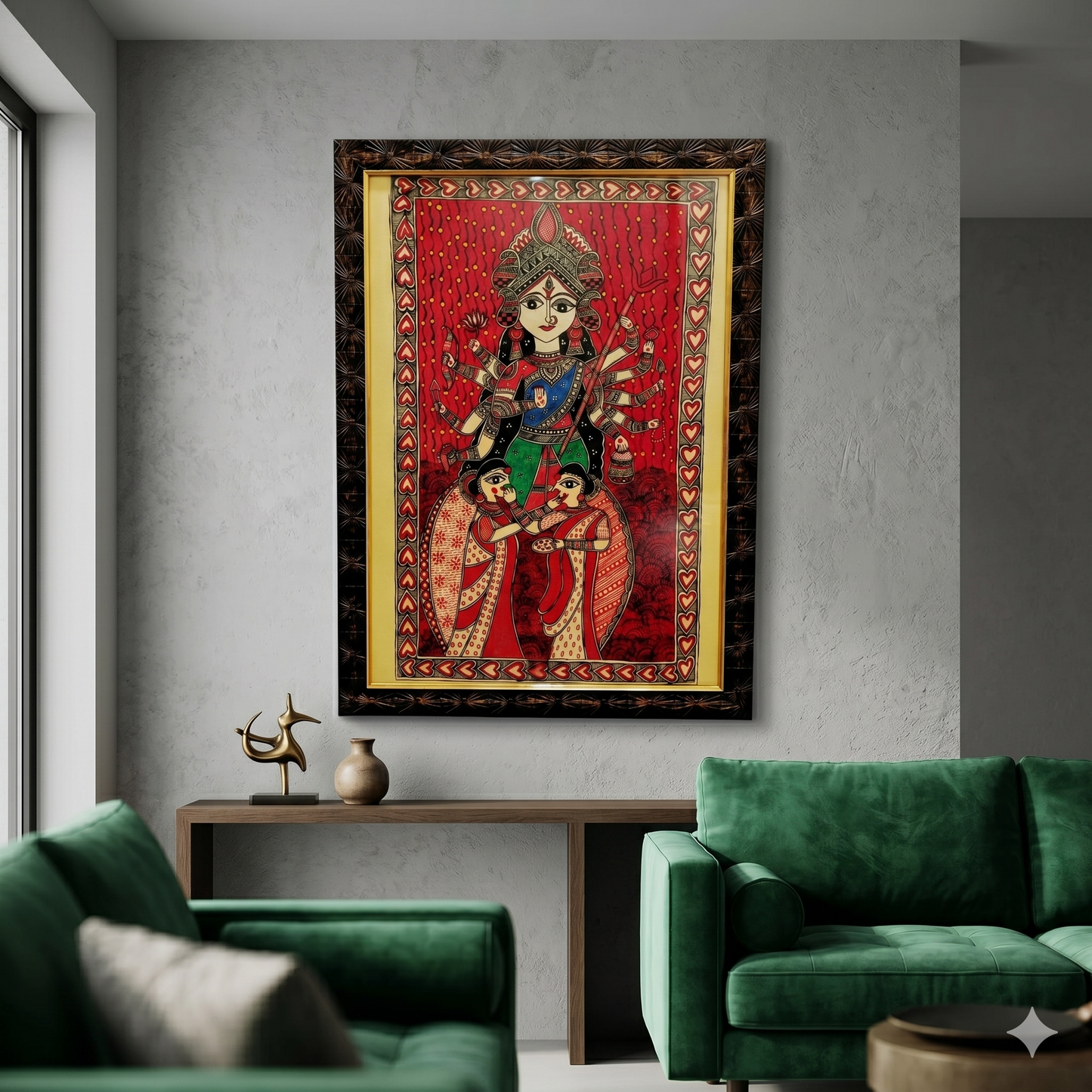 Handcrafted Madhubani Goddess Durga Painting – Traditional Mithila Art Wall Decor | Sacred Indian Folk Artwork