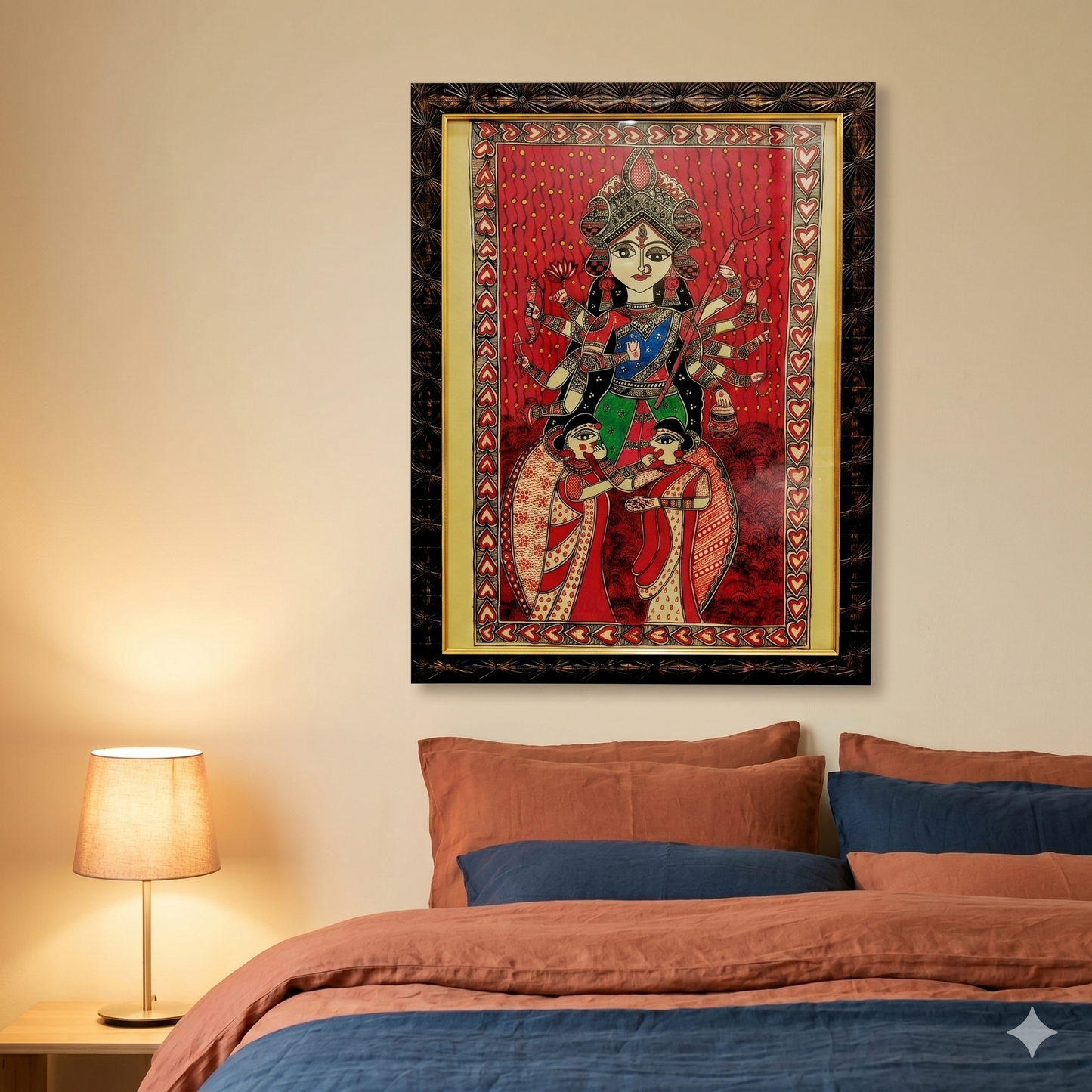 Handcrafted Madhubani Goddess Durga Painting – Traditional Mithila Art Wall Decor | Sacred Indian Folk Artwork