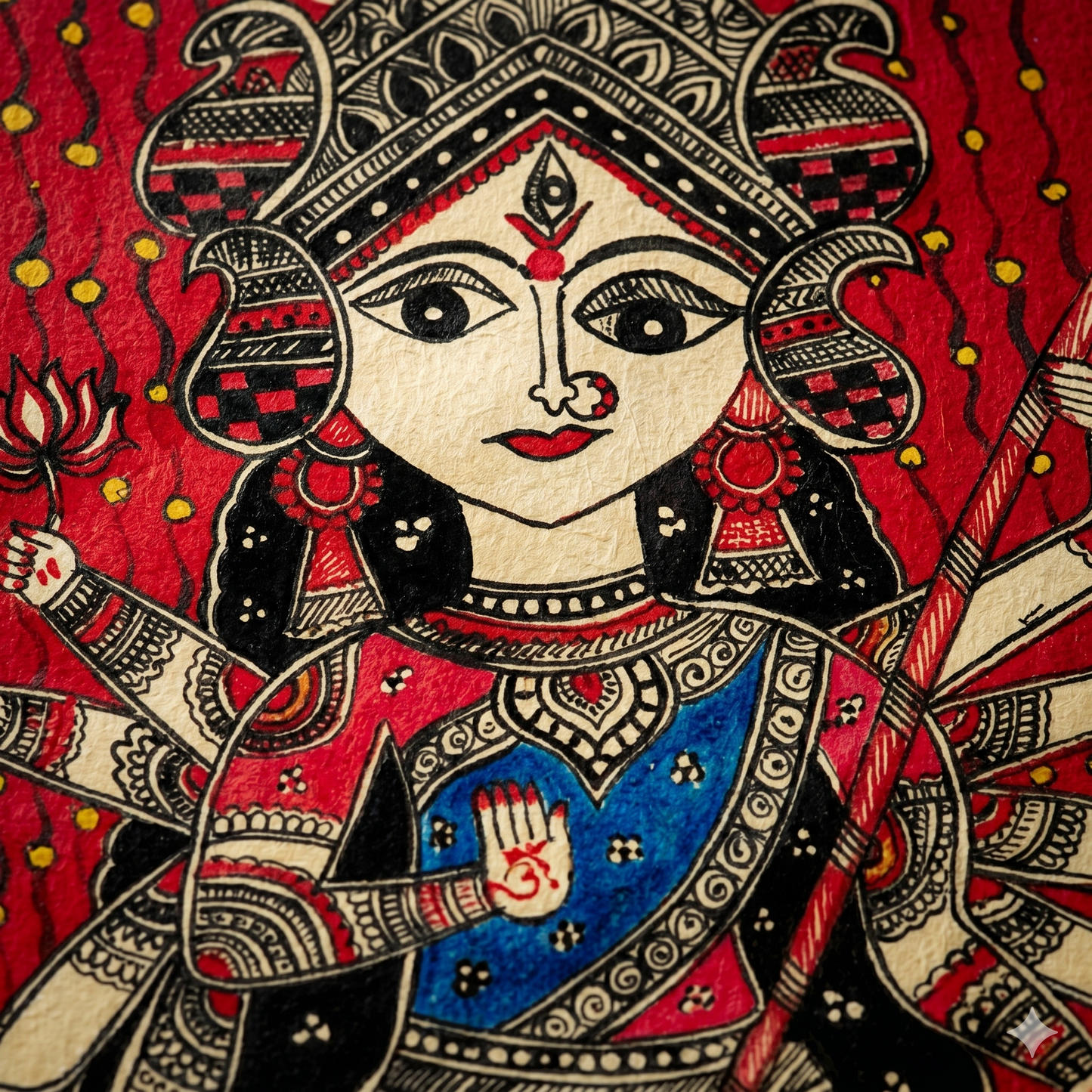 Handcrafted Madhubani Goddess Durga Painting – Traditional Mithila Art Wall Decor | Sacred Indian Folk Artwork