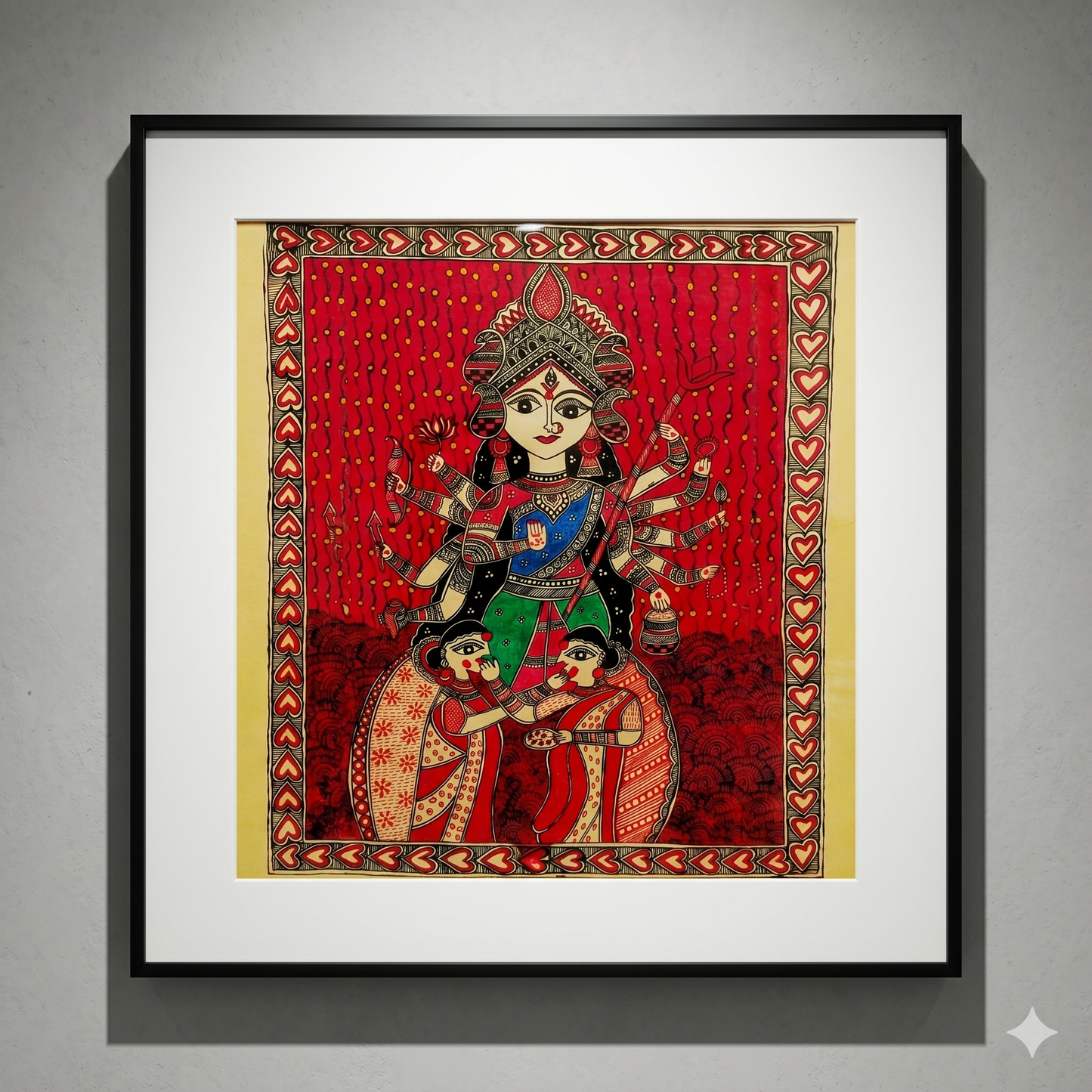 Handcrafted Madhubani Goddess Durga Painting – Traditional Mithila Art Wall Decor | Sacred Indian Folk Artwork