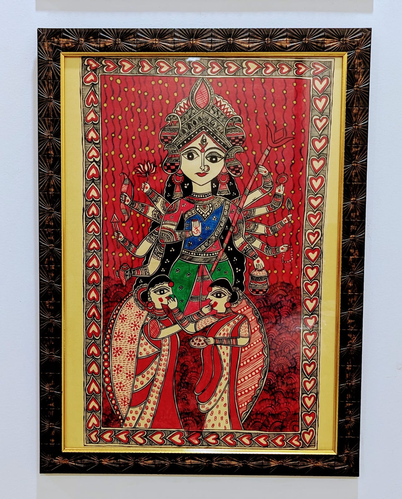 Handcrafted Madhubani Goddess Durga Painting – Traditional Mithila Art Wall Decor | Sacred Indian Folk Artwork