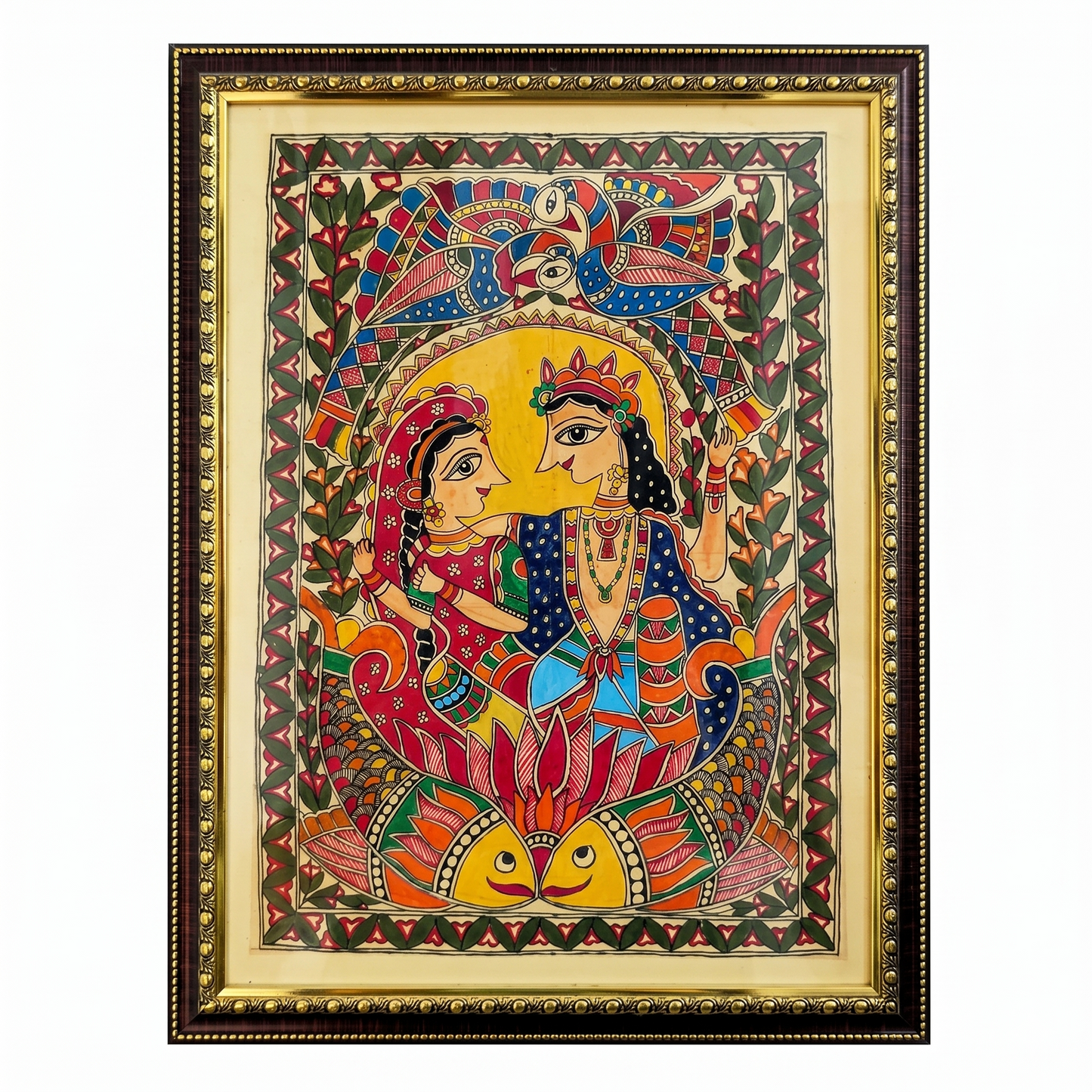 Handcrafted Madhubani Fish Painting – Mithila Art Couple Wall Decor | Symbol of Love, Harmony & Prosperity