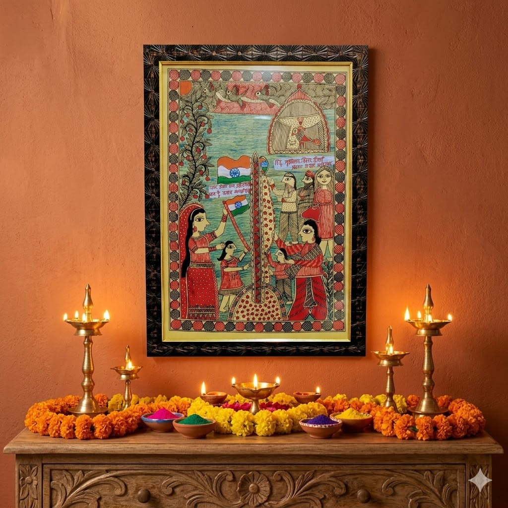 Handcrafted Madhubani Indian Independence Artwork