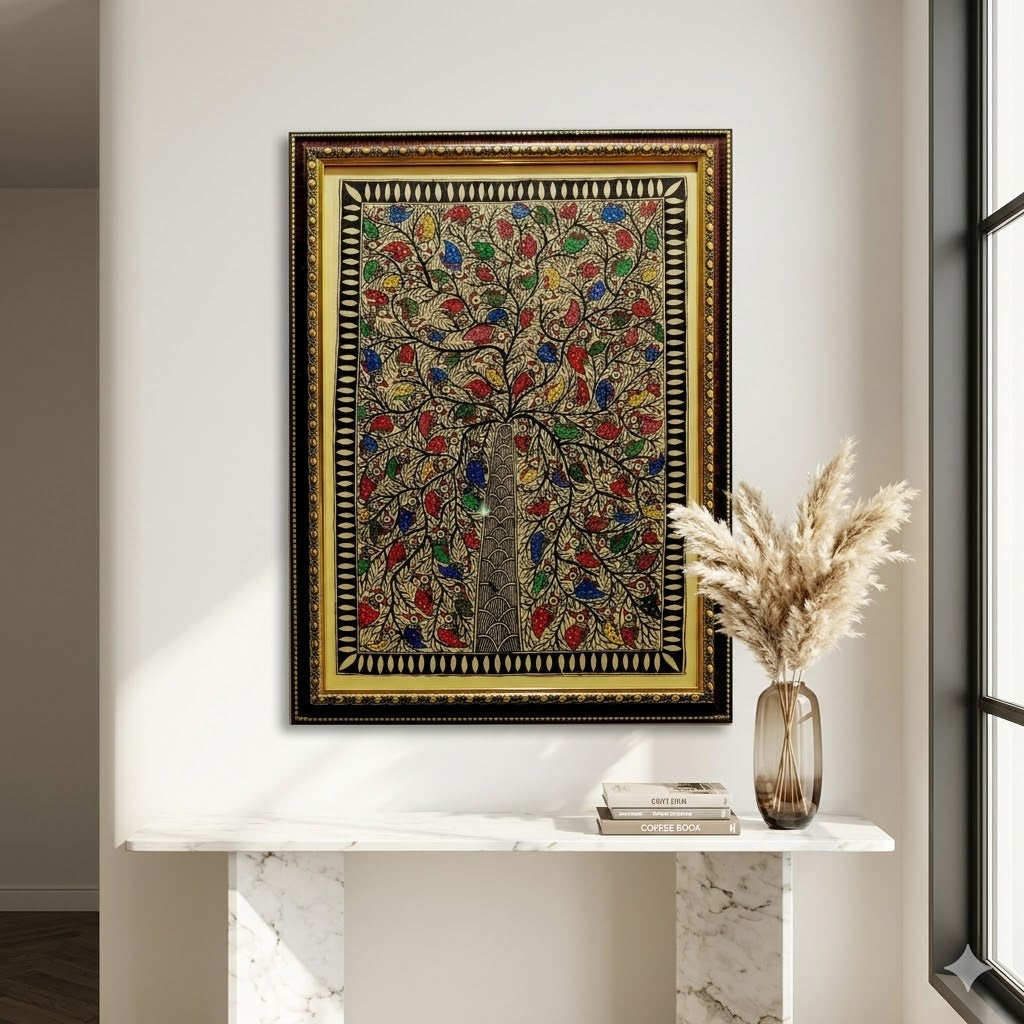 Handcrafted Tree of Life in Madhubani Style