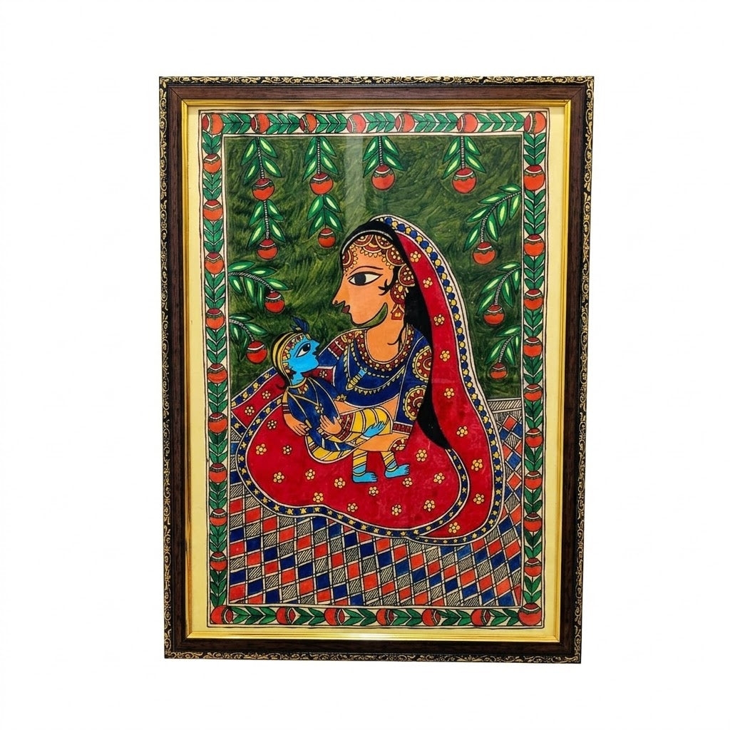 Yashoda Cradling Krishna in Madhubani Style